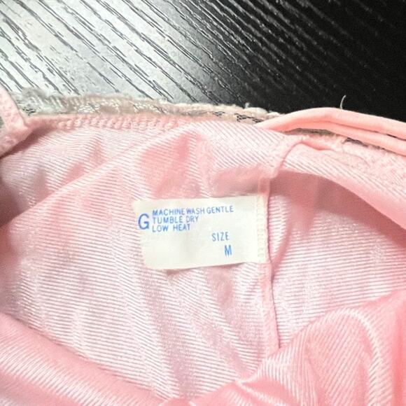 Vintage 70's Strappy Pink Chemise/Nightgown with Lace Neckline - Picture 6 of 7